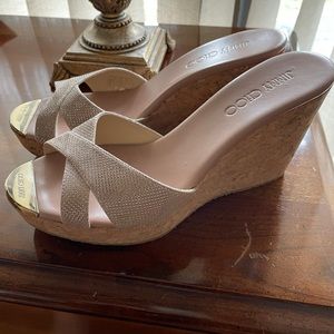 Jimmy Choo Gold Sparky Sandal Wedge